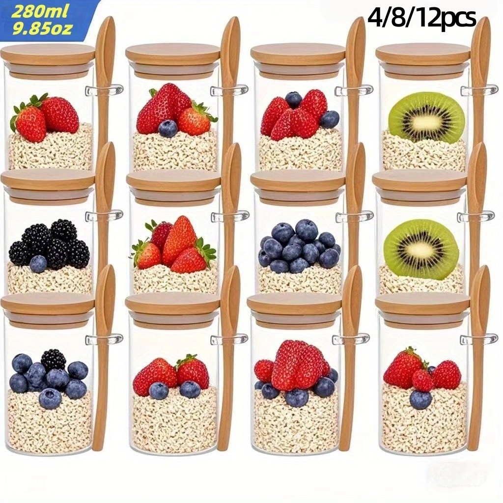 Meal Prep Glass - 4/8/12Pcs, Oatmeal Breakfast Cups with Lids