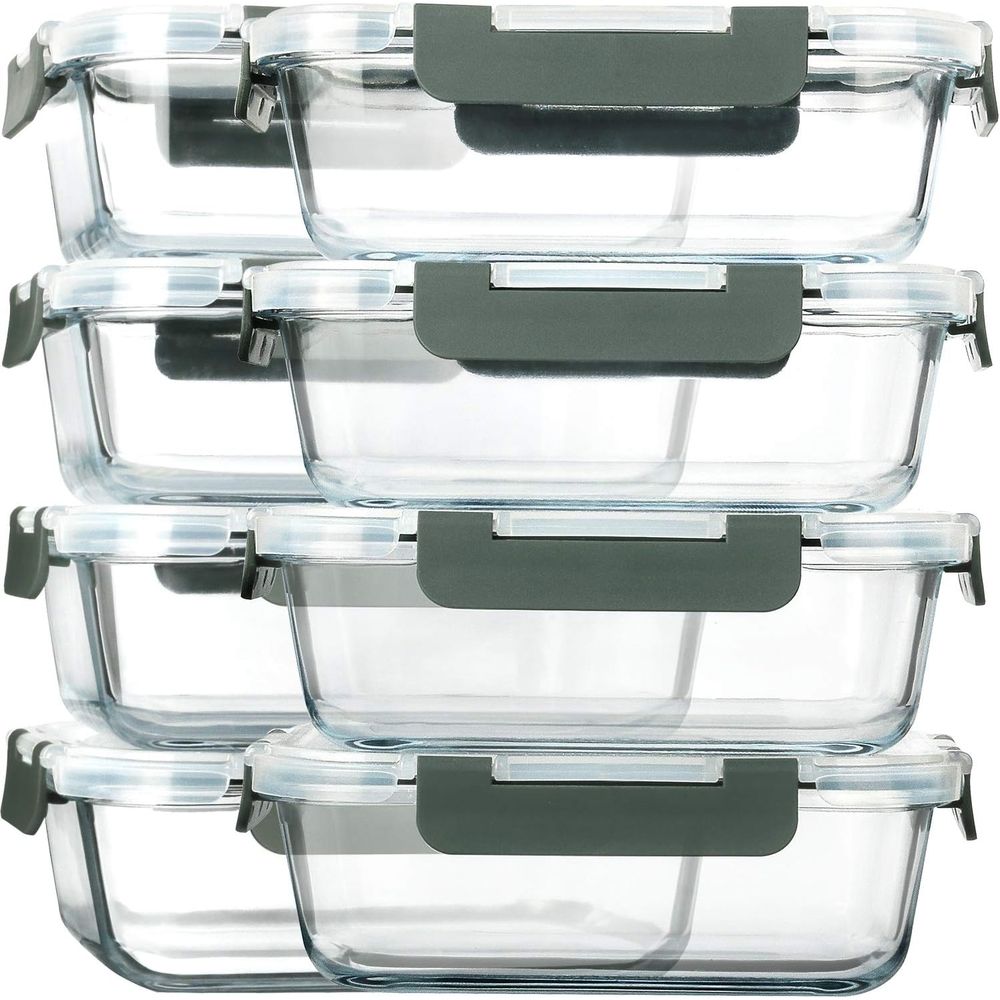 Meal Prep Oven Safe Containers - 8-Pack, 30 oz Glass Meal Prep