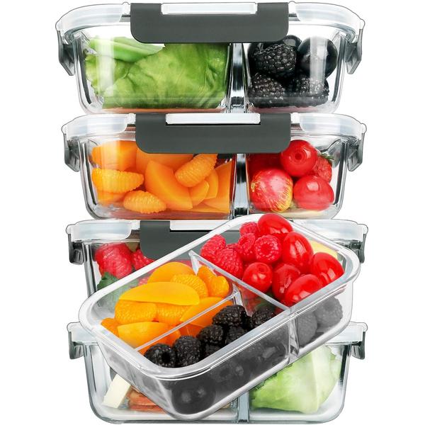 Meal Prep Oven Safe Containers - 5Pcs 36oz High Borosilicate Glass Meal