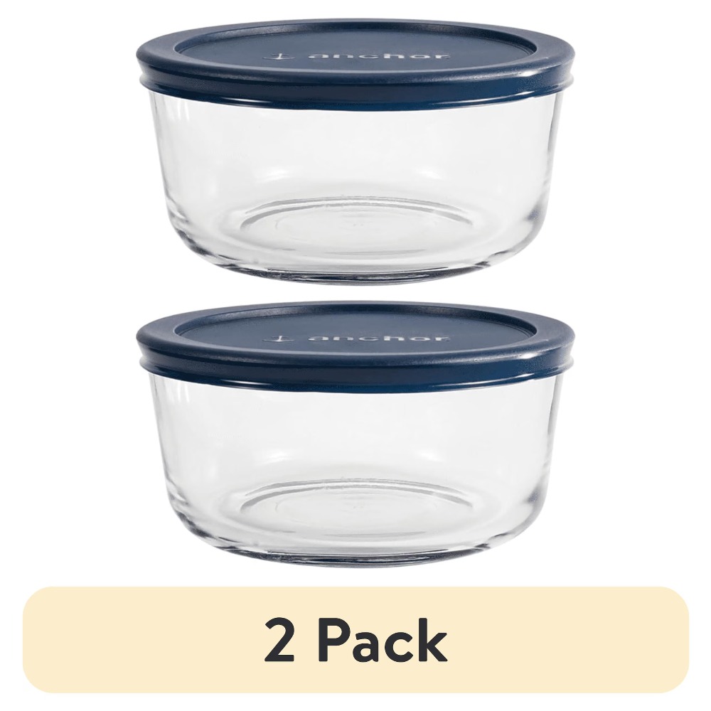 Meal Prep Oven Safe Containers - 2 Pack Round Glass Food Storage
