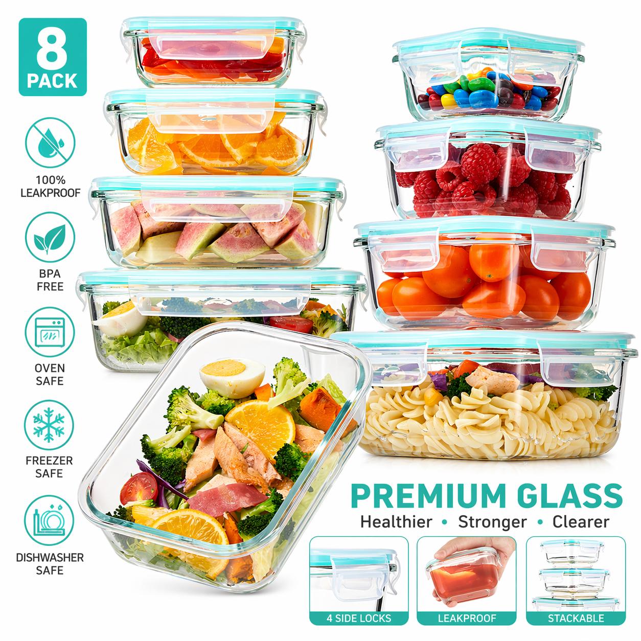 8Pcs Borosilicate Glass Food S - Meal Prep Oven Safe Containers review and price