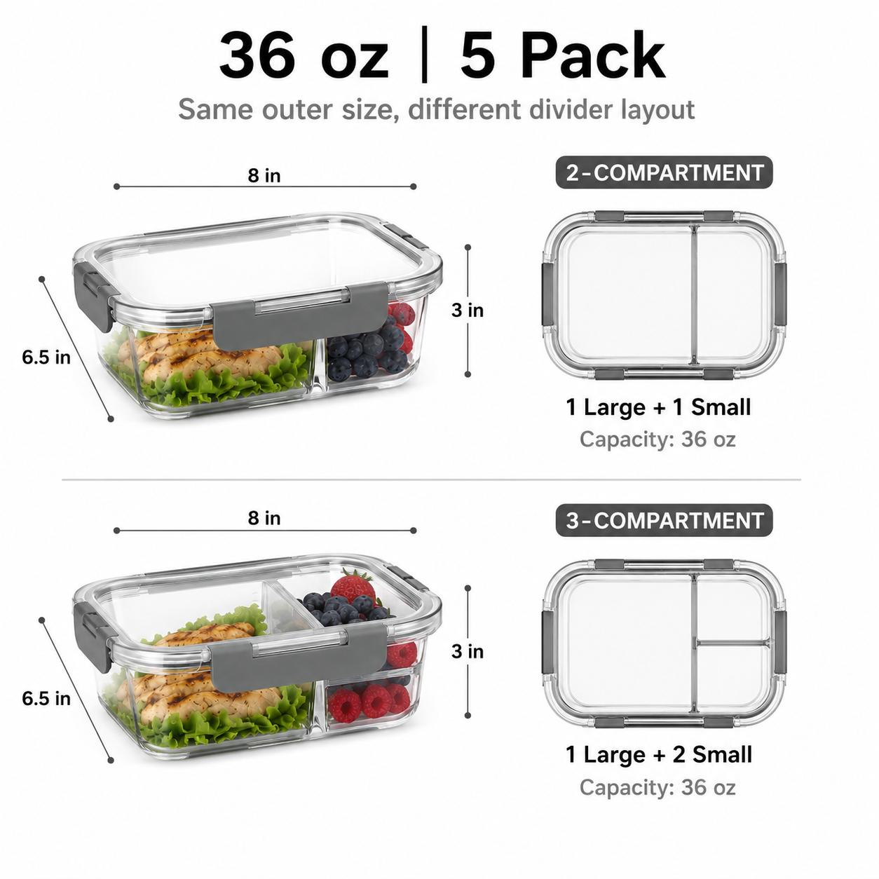 5Pcs 36oz High Borosilicate Gl - Meal Prep Oven Safe Containers review and price